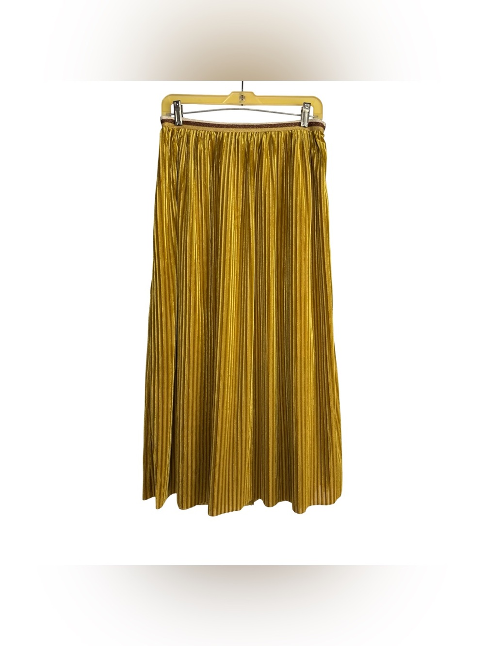 Mystree Metallic Gold Pleated Maxi Skirt